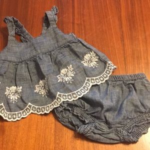 Light denim colored dress set and hat